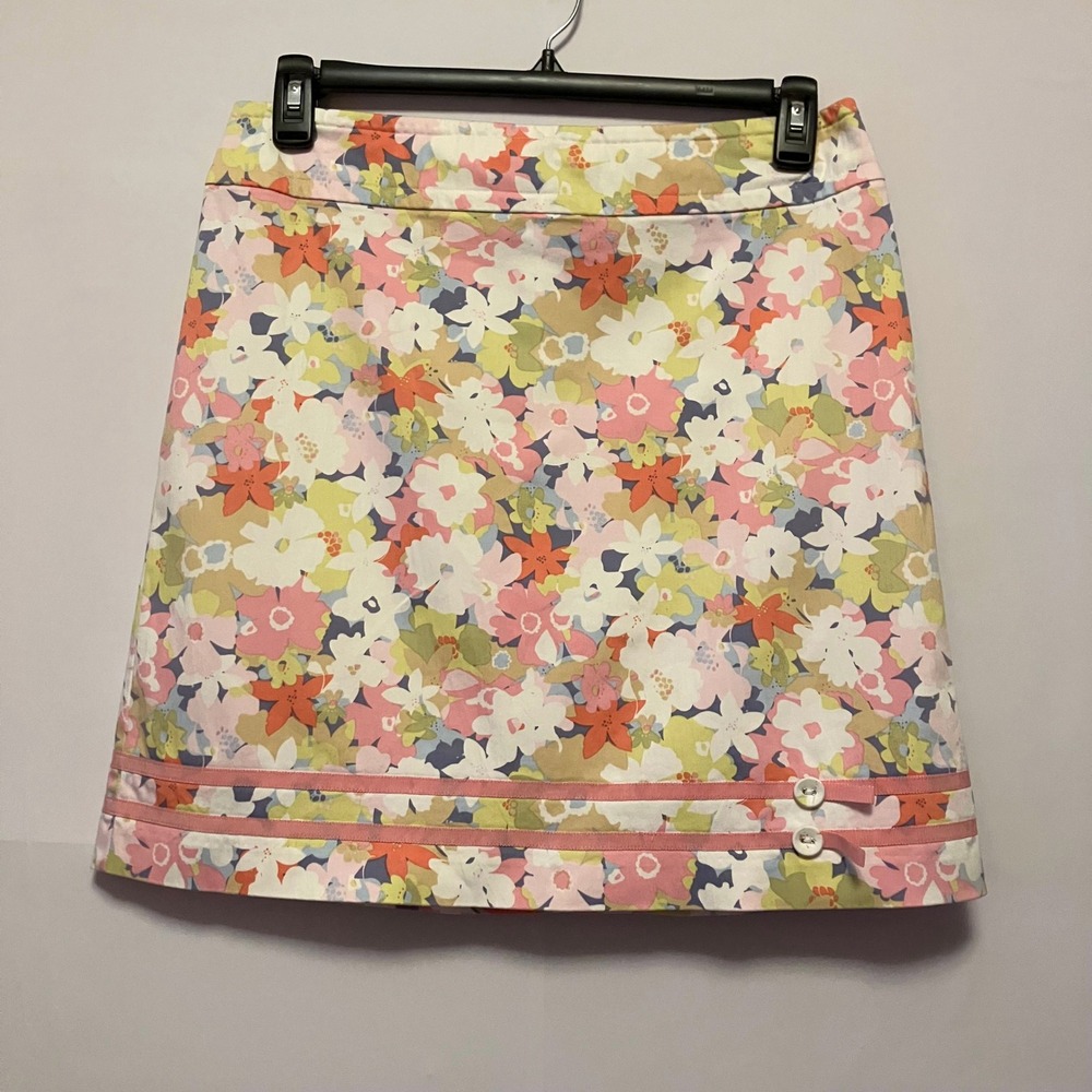 Sigrid Olsen Womens Floral A-Line Skirt Pink Green Ribbon Trim Sz 10 Cottagecore - Picture 2 of 12